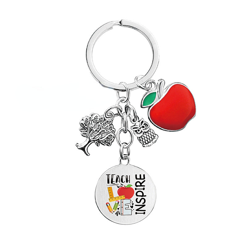 Wholesale Owl Apple Thanksgiving Teacher's Day Commemorative Gift Metal Keychain